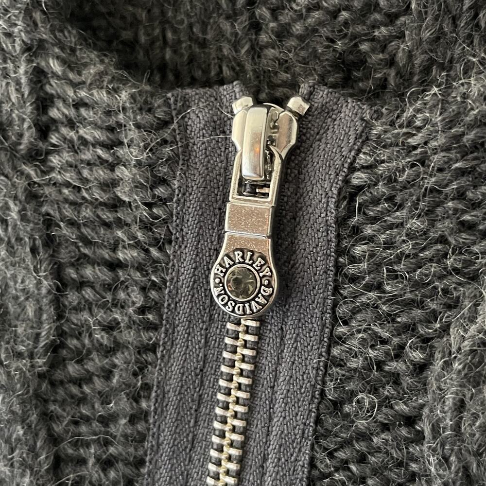 Harley Davidson Wool Moto Cardigan Gray Zip‎ Up Cable Knit Grunge Y2K Sweater S - Picture 6 of 10